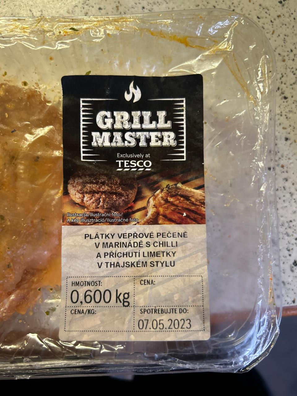 Fotografie - Grill Master Plátky vepřové pečeně v marinádě s chilli a příchutí limetky v thajském stylu Tesco