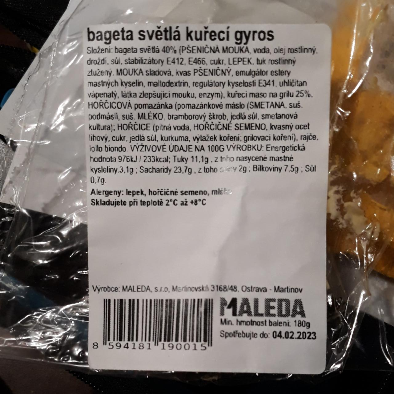 Fotografie - Bageta světlá kuřecí gyros Maleda