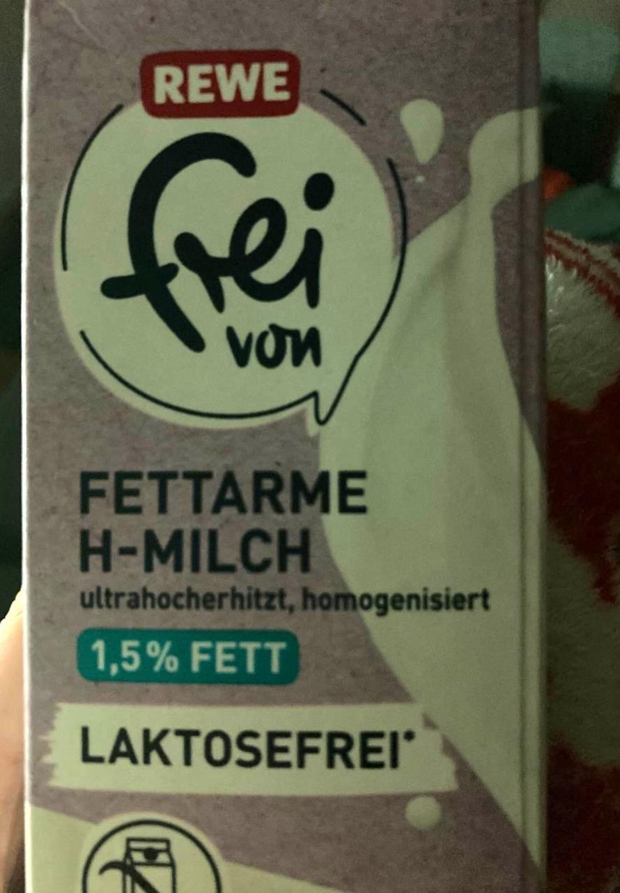 Fotografie - Fettarme H-milch 1,5% fett laktosefrei Rewe frei von