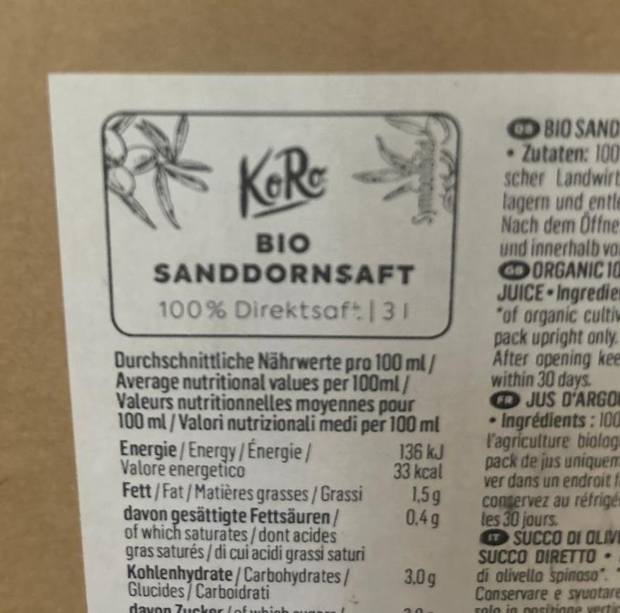 Fotografie - Bio SanddornSaft 100% Direktsaft KoRo