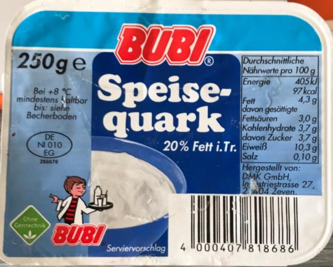 Fotografie - Speisequark 20% Fett i. Tr. Bubi