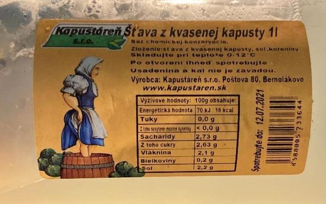 Fotografie - Šťava z kvasenej kapusty Kapustáreň