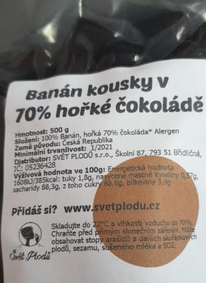 Fotografie - Banán kousky v 70% hořké čokoládě