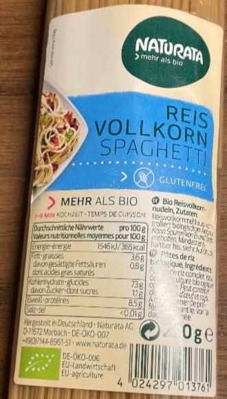 Fotografie - Reis vollkorn spaghetti Naturata