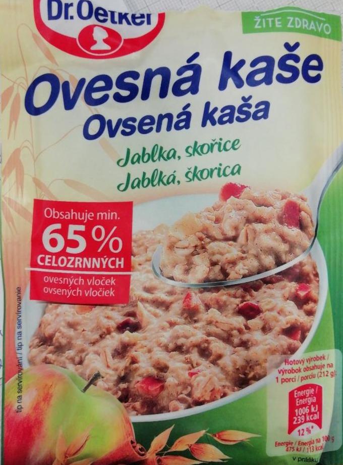 Fotografie - Ovesná kaše jablka, skořice 65% celozrnných ovesných vloček Dr.Oetker