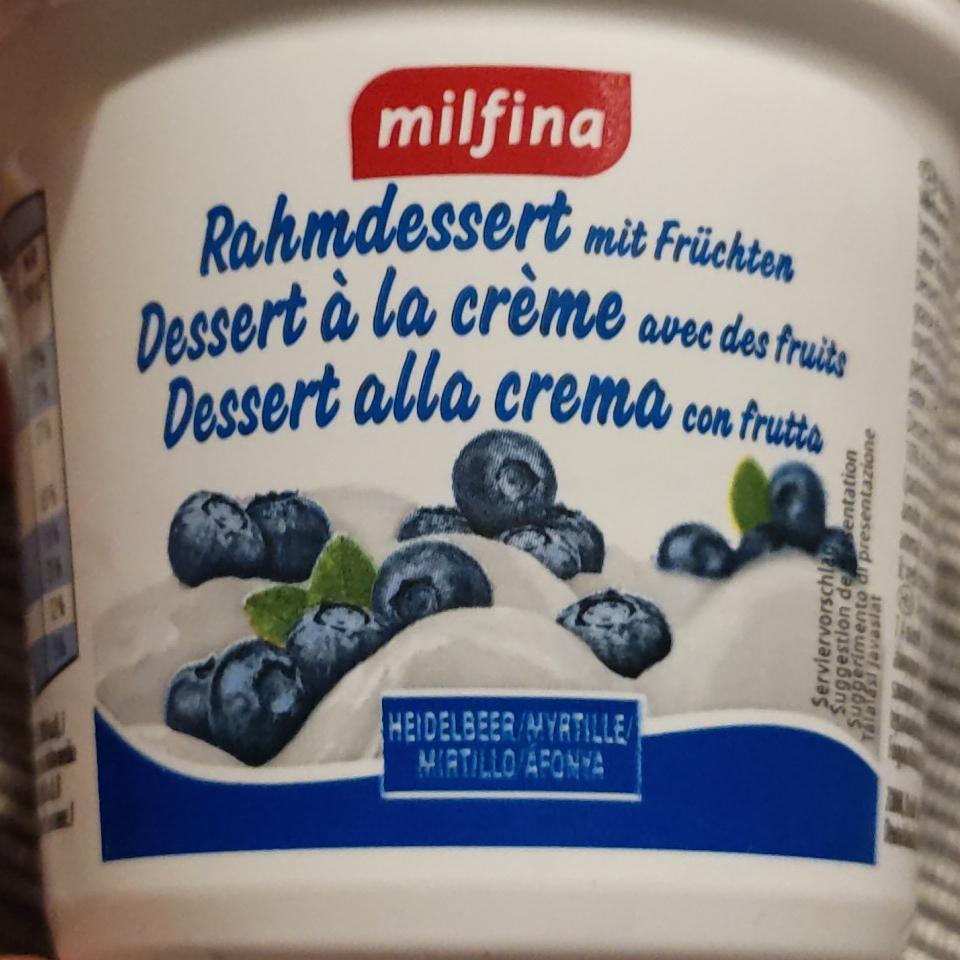 Fotografie - Rahmdessert mít Früchten Heidelbeeren Milfina