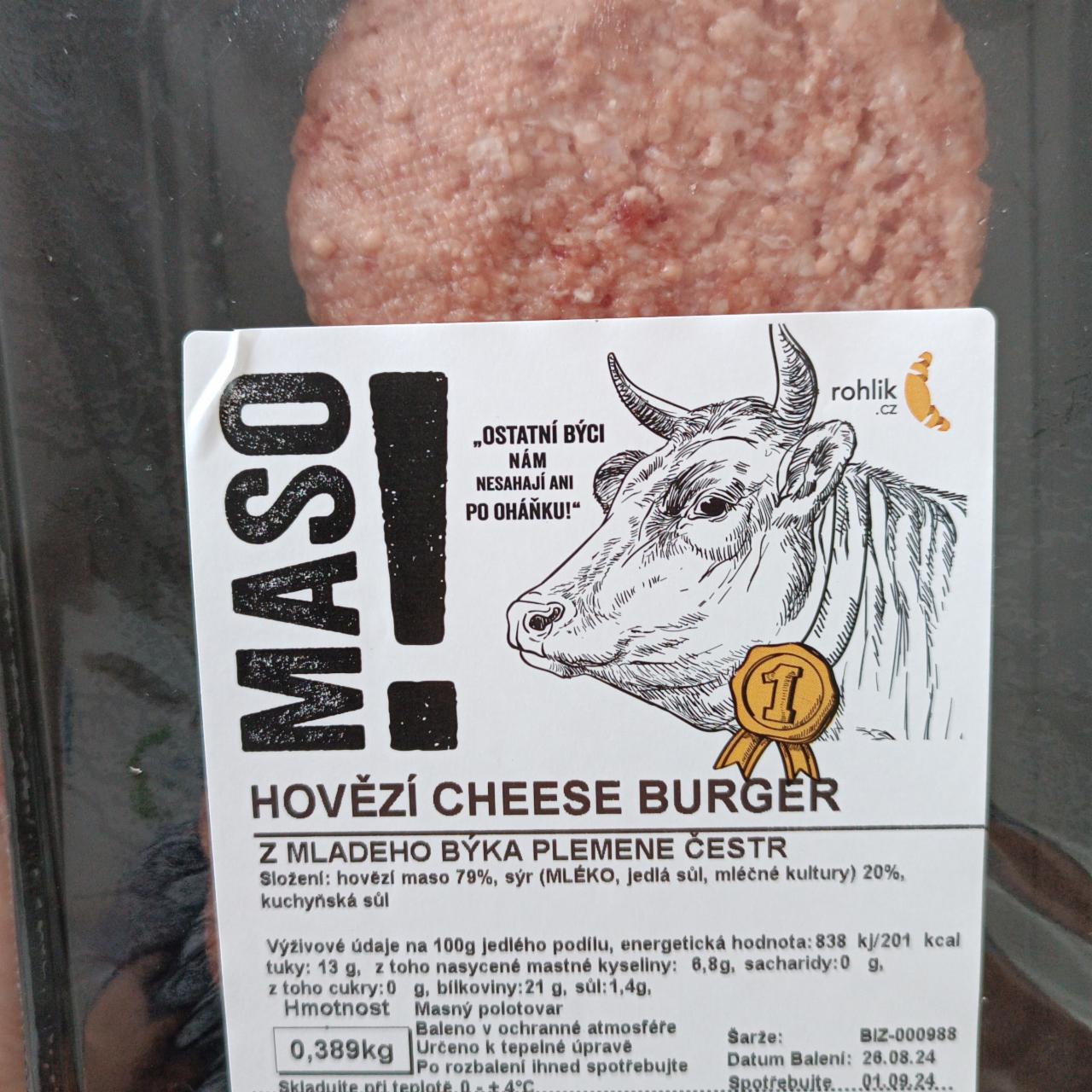 Fotografie - Maso! hovězí cheese burger z mladého býka plemene čestr Rohlik.cz