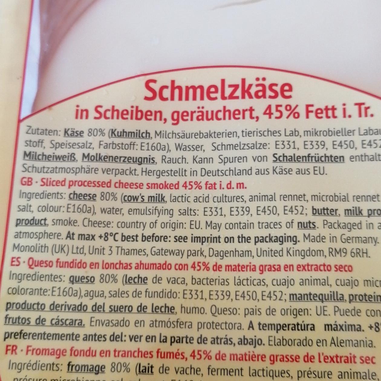 Fotografie - Schmelzkäse in scheiben, geräuchert, 45% Fett i. Tr. Zorka Moya