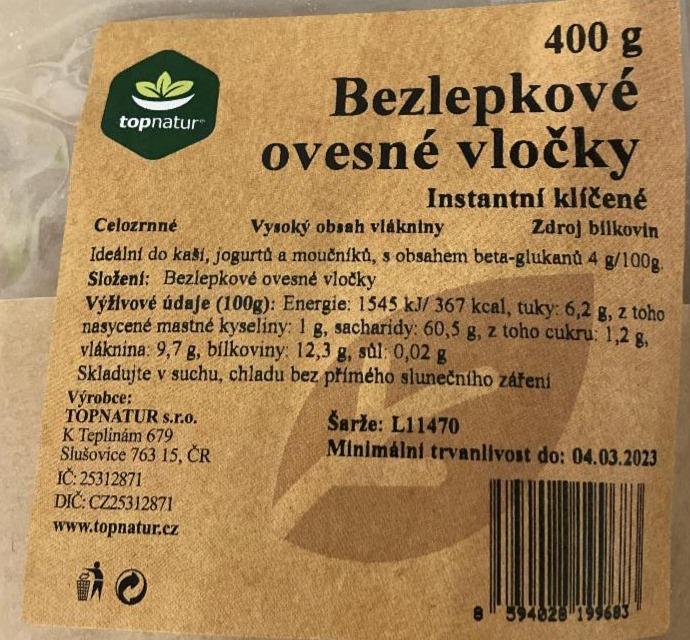 Fotografie - Bezlepkové ovesné vločky Topnatur