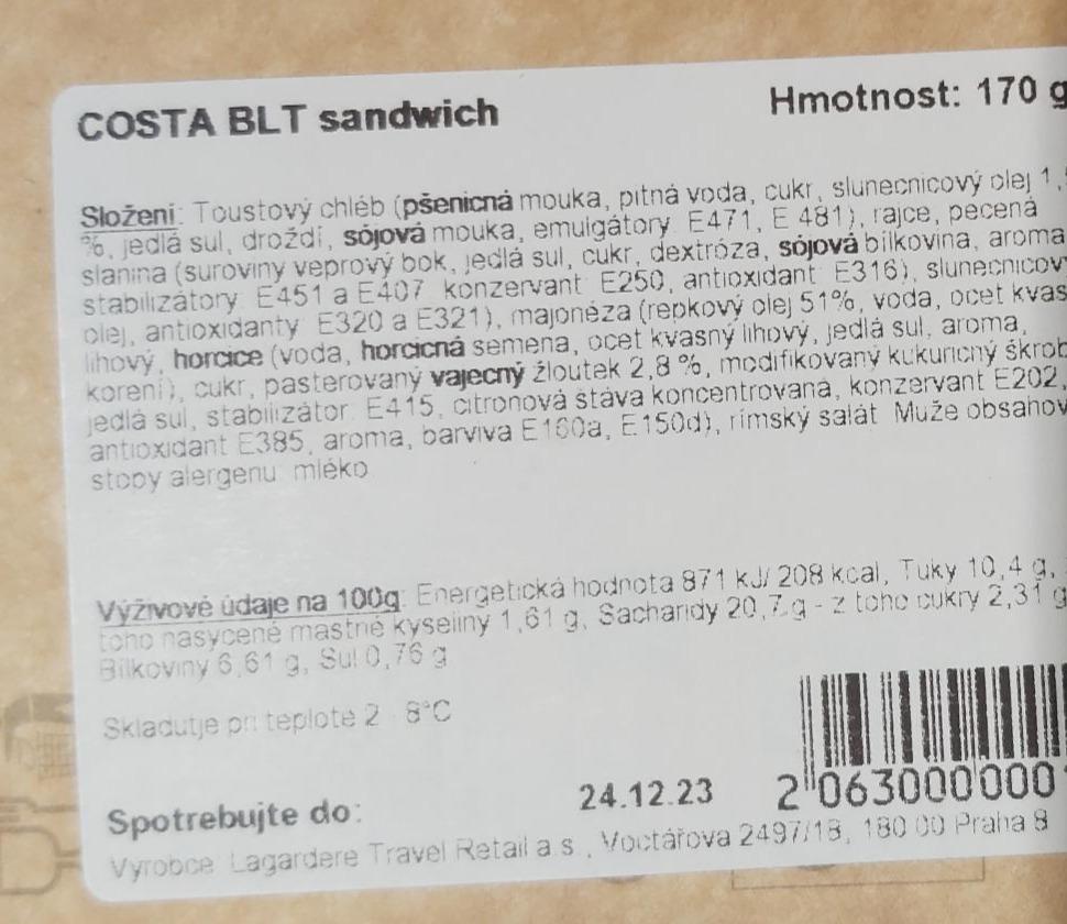 Fotografie - sandwich Costa BLT