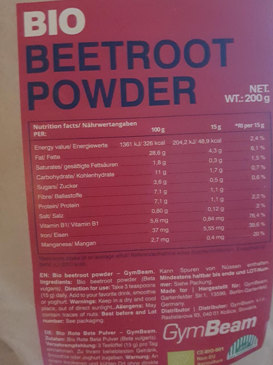 Fotografie - BIO BEETROOT POWDER Gym Beam