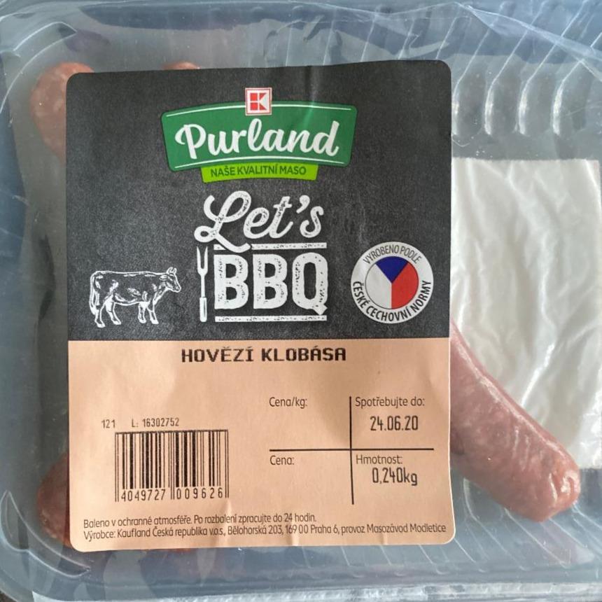 Fotografie - Leťs BBQ Hovězí Klobása Purland