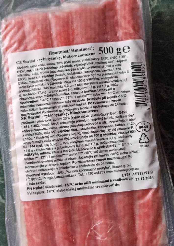 Fotografie - rybí tyčinky hluboce zmražené CZ Surimi