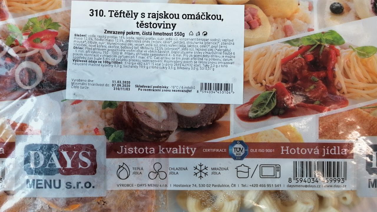 Fotografie - Těftěli. s rajskou omáčkou, těstoviny - Days MENU