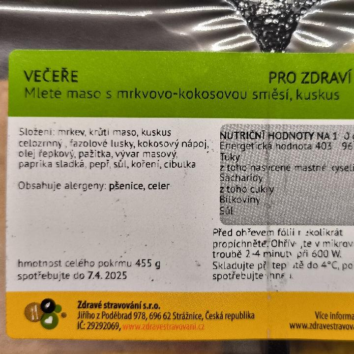 Fotografie - Mleté maso s mrkvovo-kokosovou směsí, kuskus Zdravé stravování