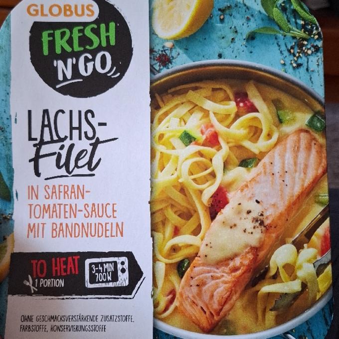 Fotografie - Fresh 'n' Go lachsfilet in safran-tomaten-sauce mit bandnudeln Globus