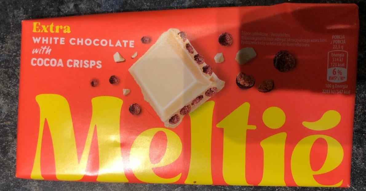 Fotografie - Extra white chocolate with cocoa crisps Meltié