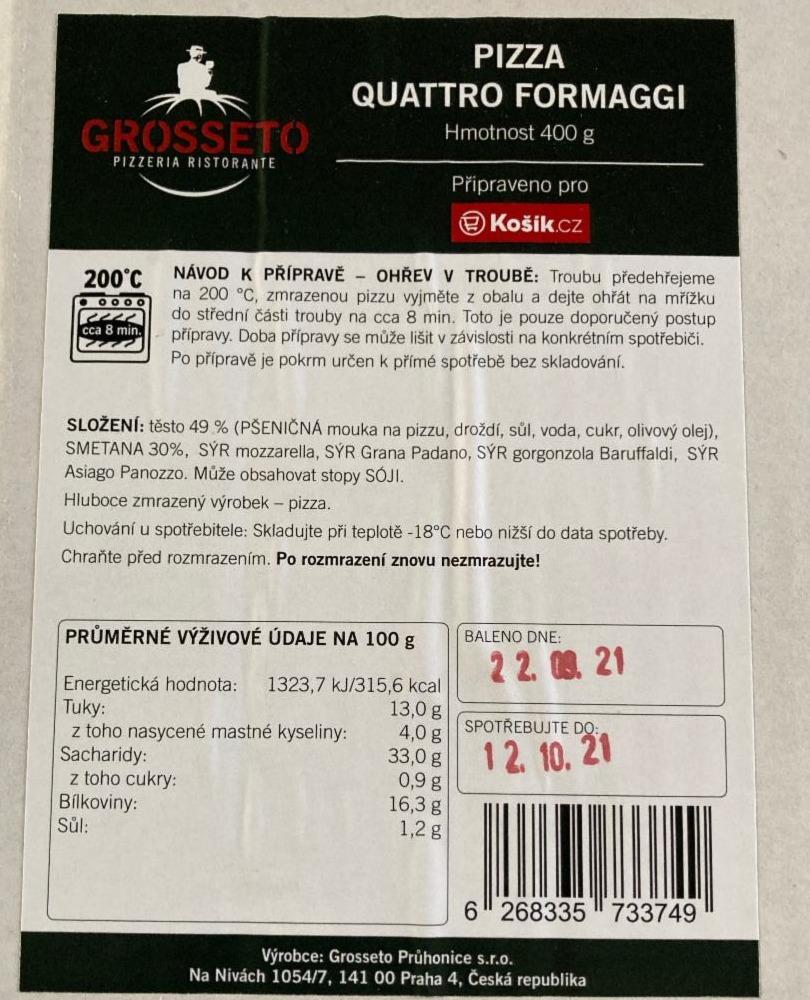 Fotografie - Pizza Quattro Formaggi Grosseto
