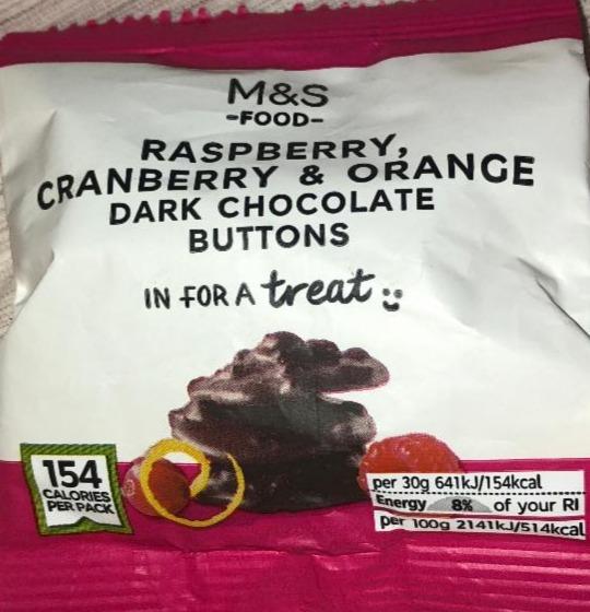 Fotografie - Raspberry, Cranberry and Orange Dark chocolate Buttons Marks and Spencer
