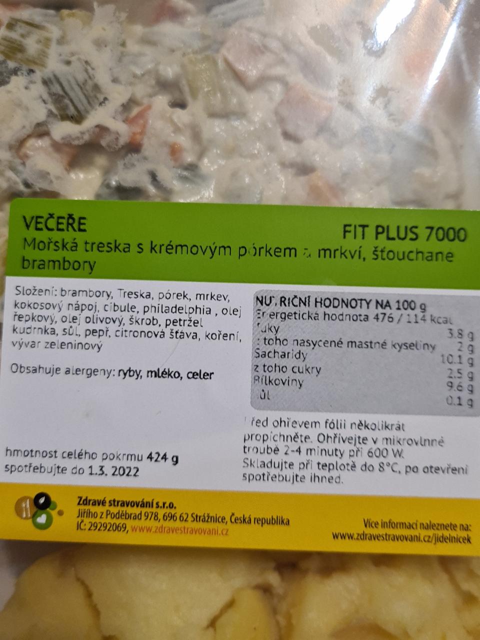 Fotografie - Mořská treska s krémovým pórkem a mrkví, šťouchané brambory Zdravé stravování