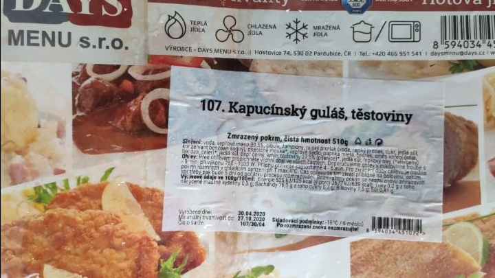 Fotografie - kapucínský guláš, těstoviny Days menu