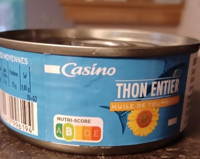 Fotografie - Thon entier huile de tournesol Casino