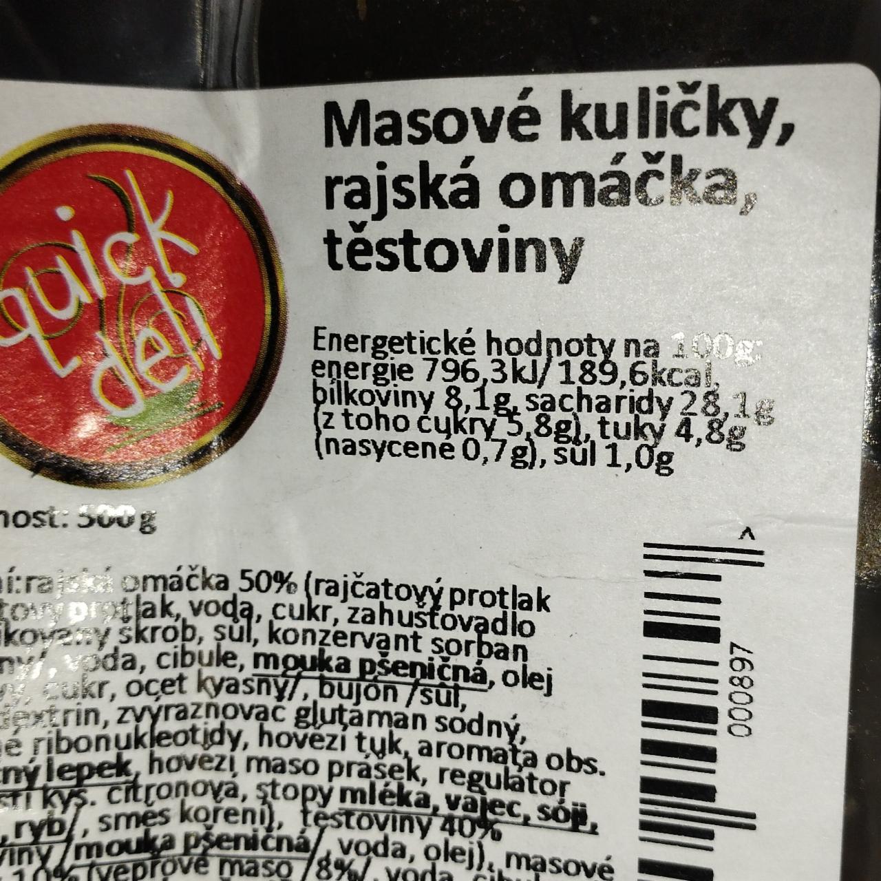 Fotografie - Masové kuličky, rajská omáčka, těstoviny Quick deli