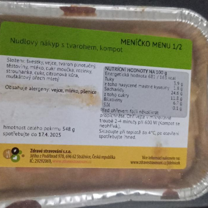 Fotografie - Nudlový nákyp s tvarohem, kompot Zdravé stravování