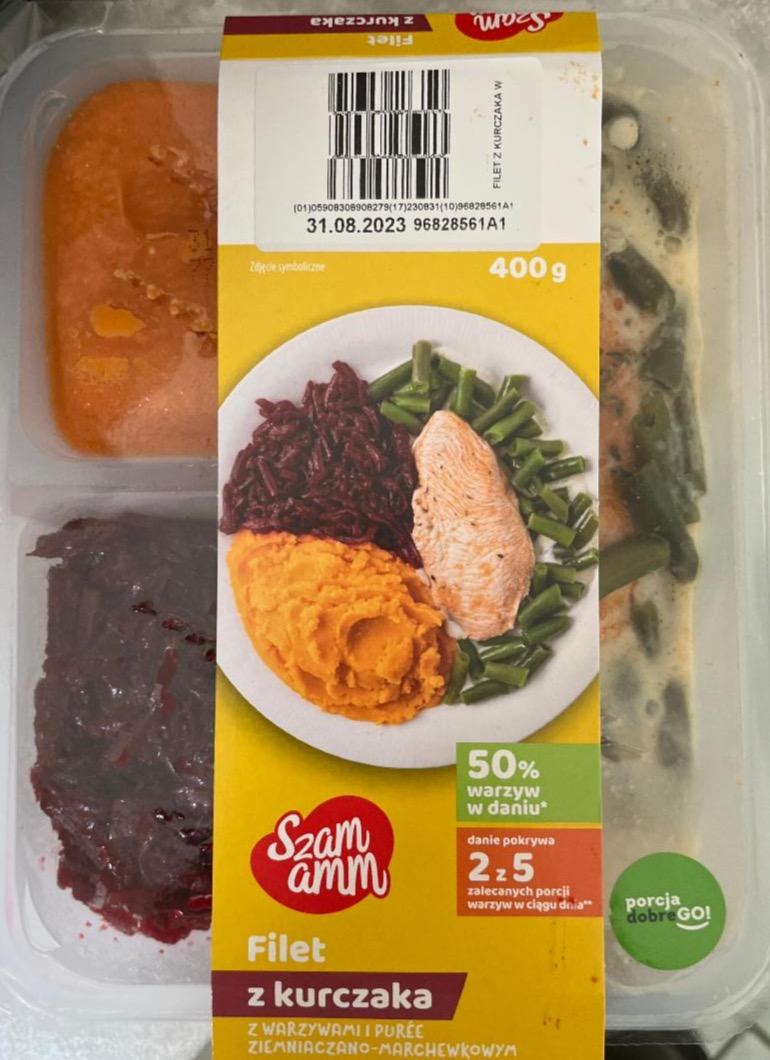 Fotografie - Filet z kurczaka z warzywami i puree ziemniaczano-marchewkowym Szamamm