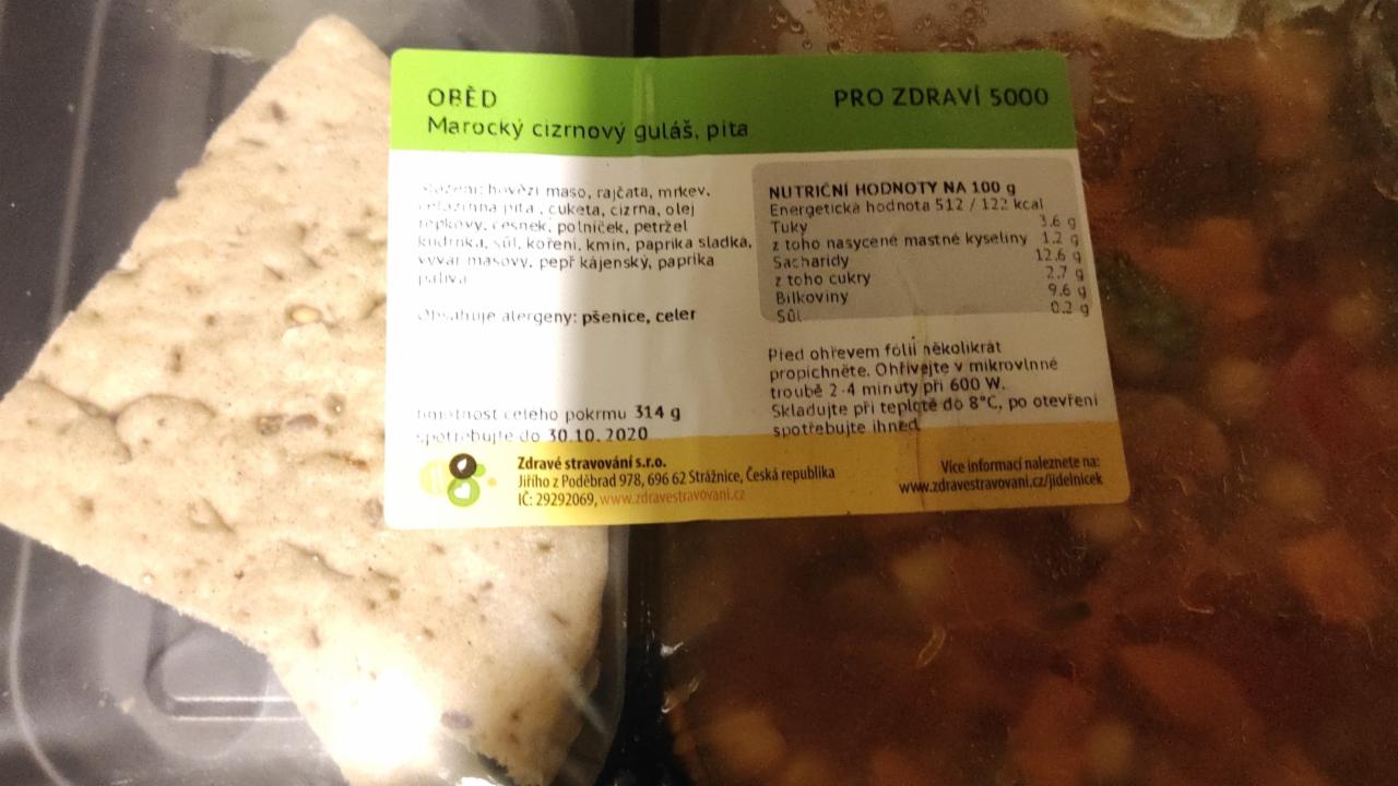 Fotografie - Marocký cizrnový guláš, pita Zdravé stravování