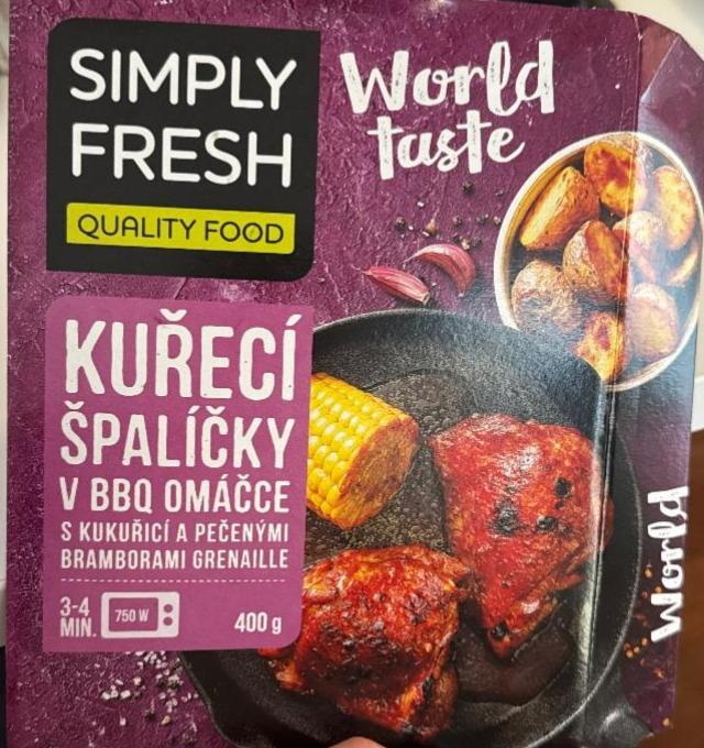 Fotografie - Kuřecí špalíčky v BBQ omáčce s kukuřicí a pečenými bramborami grenaille Simply Fresh