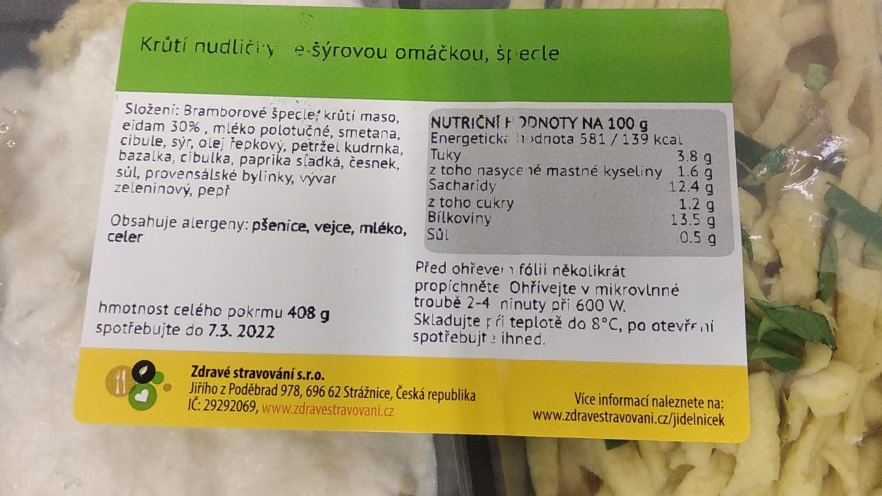 Fotografie - Krůtí nudličky se sýrovou omáčkou, špecle Zdravé stravování