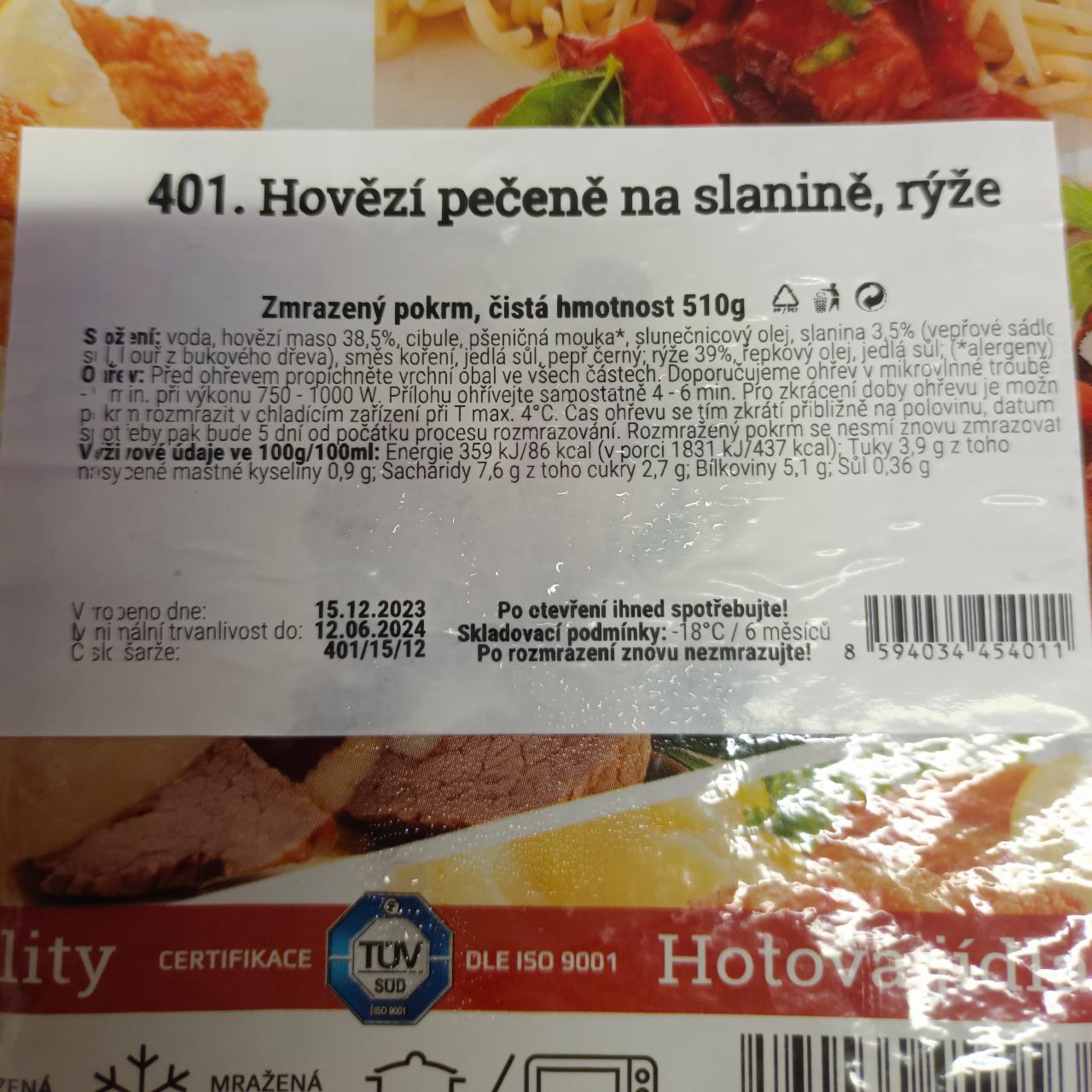 Fotografie - Hovězí pečeně na slanině, rýže Days menu