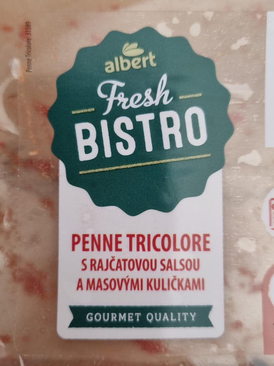 Fotografie - Penne tricolore s rajčatovou salsou a masovými kuličkami Albert Fresh Bistro