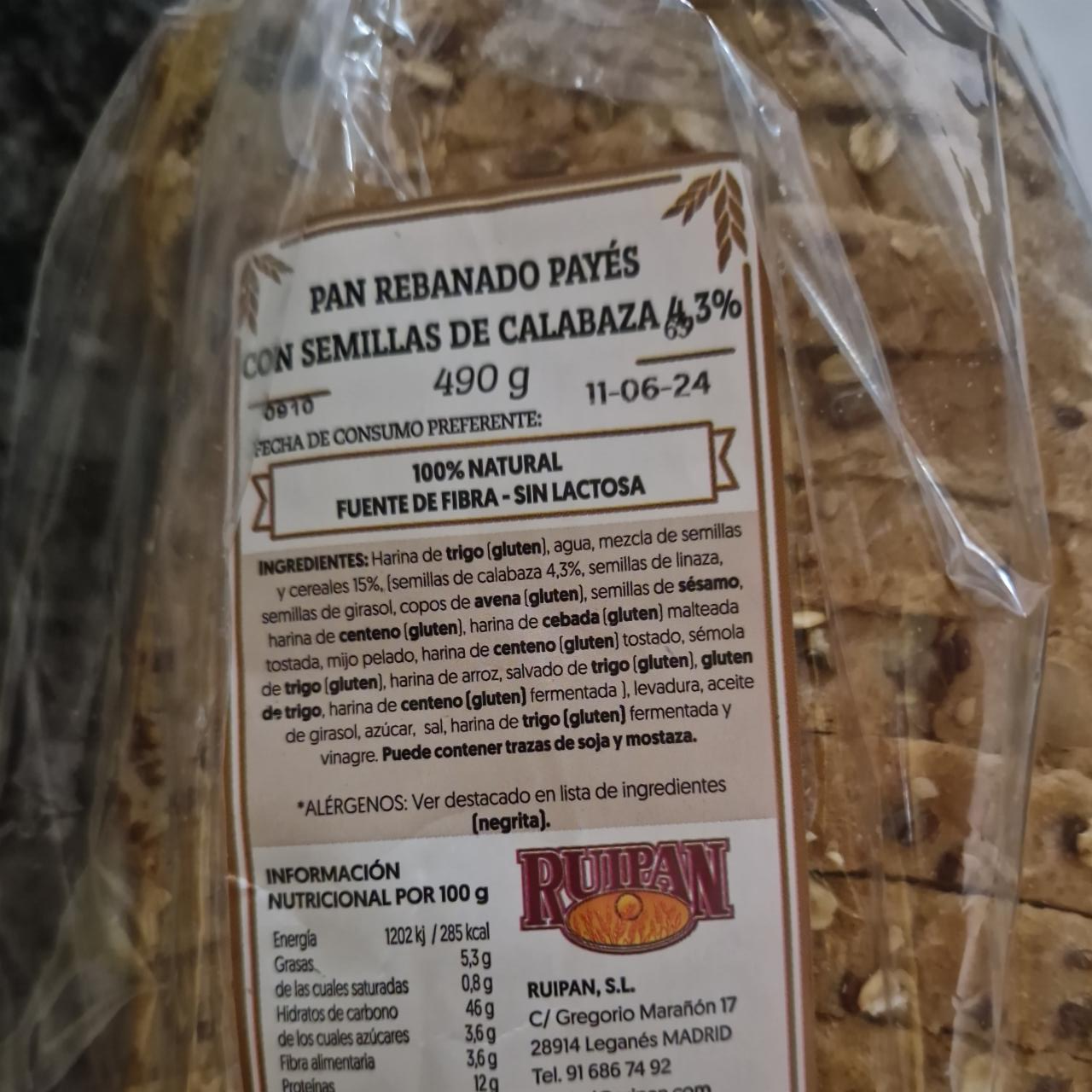 Fotografie - Pan rebanado payés con semillas de calabaza Ruipan