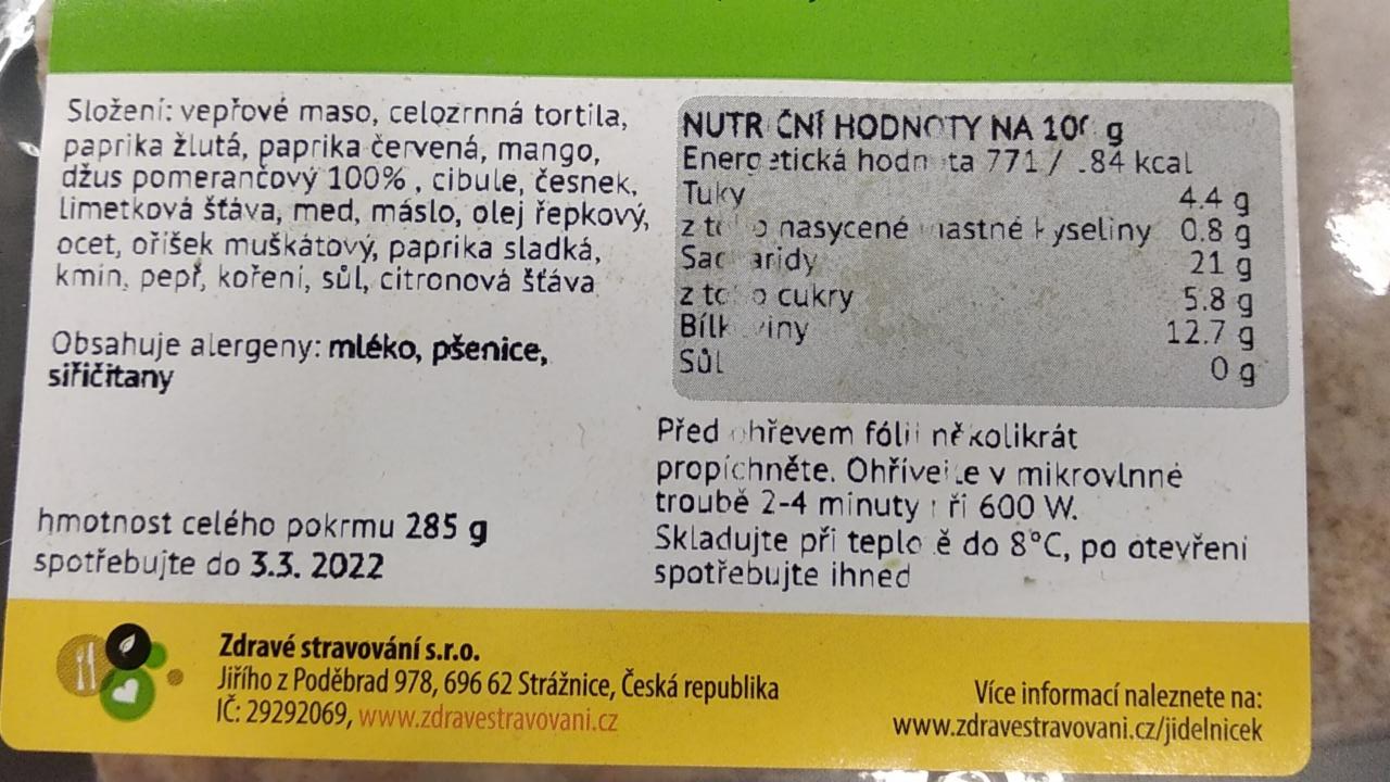 Fotografie - Dajitas s mangovou salsou a vepřovým masem. Zdravé stravování