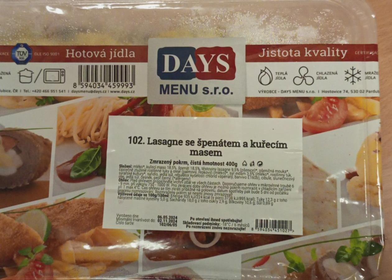 Fotografie - Lasagne se špenátem a kuřecím masem Days menu
