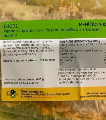 Fotografie - Penne s rajčatovou-paprikovou omáčkou a kuřecím masem Zdravé stravování