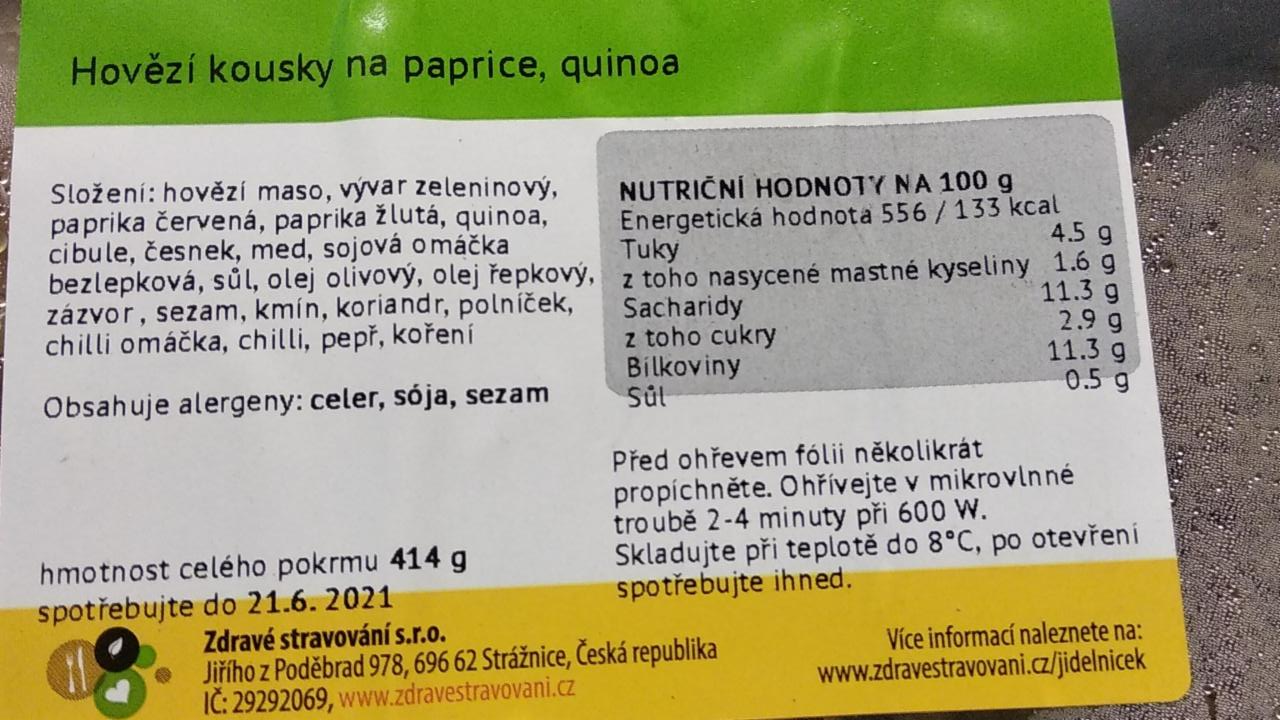 Fotografie - Hovězí kousky na paprice, quinoa. Zdrave stravování