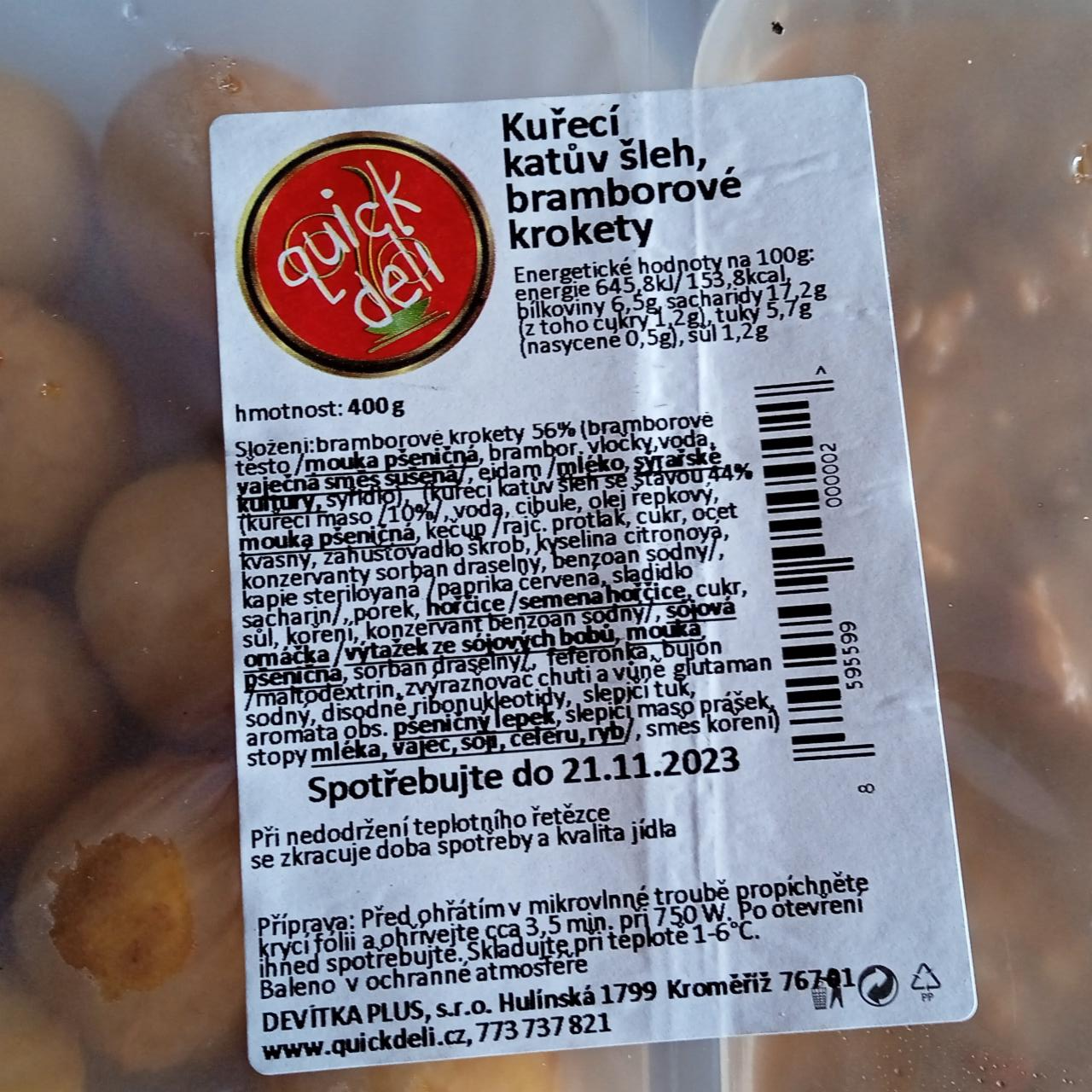 Fotografie - Kuřecí katův šleh, bramborové krokety Quick deli