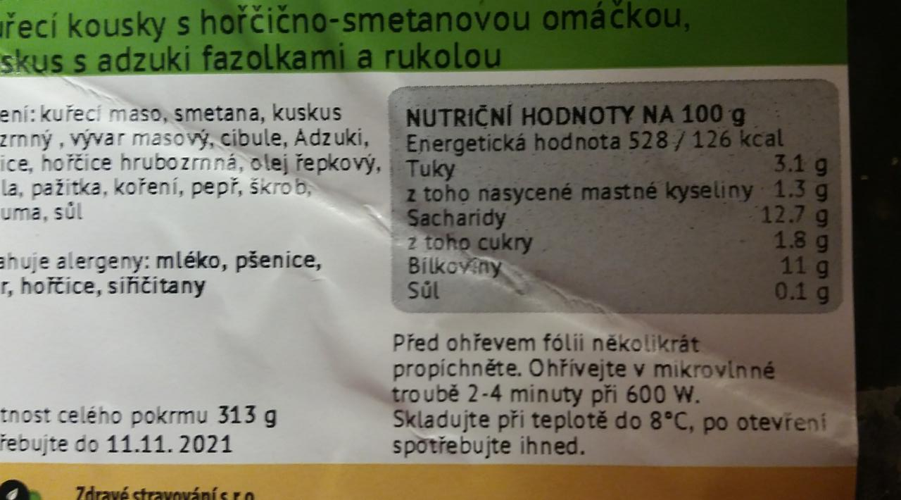 Fotografie - Kuřecí kousky s hořčično-smetanovou omáčkou, kuskus s adzuki fazolkami a rukolou Zdravé stravování