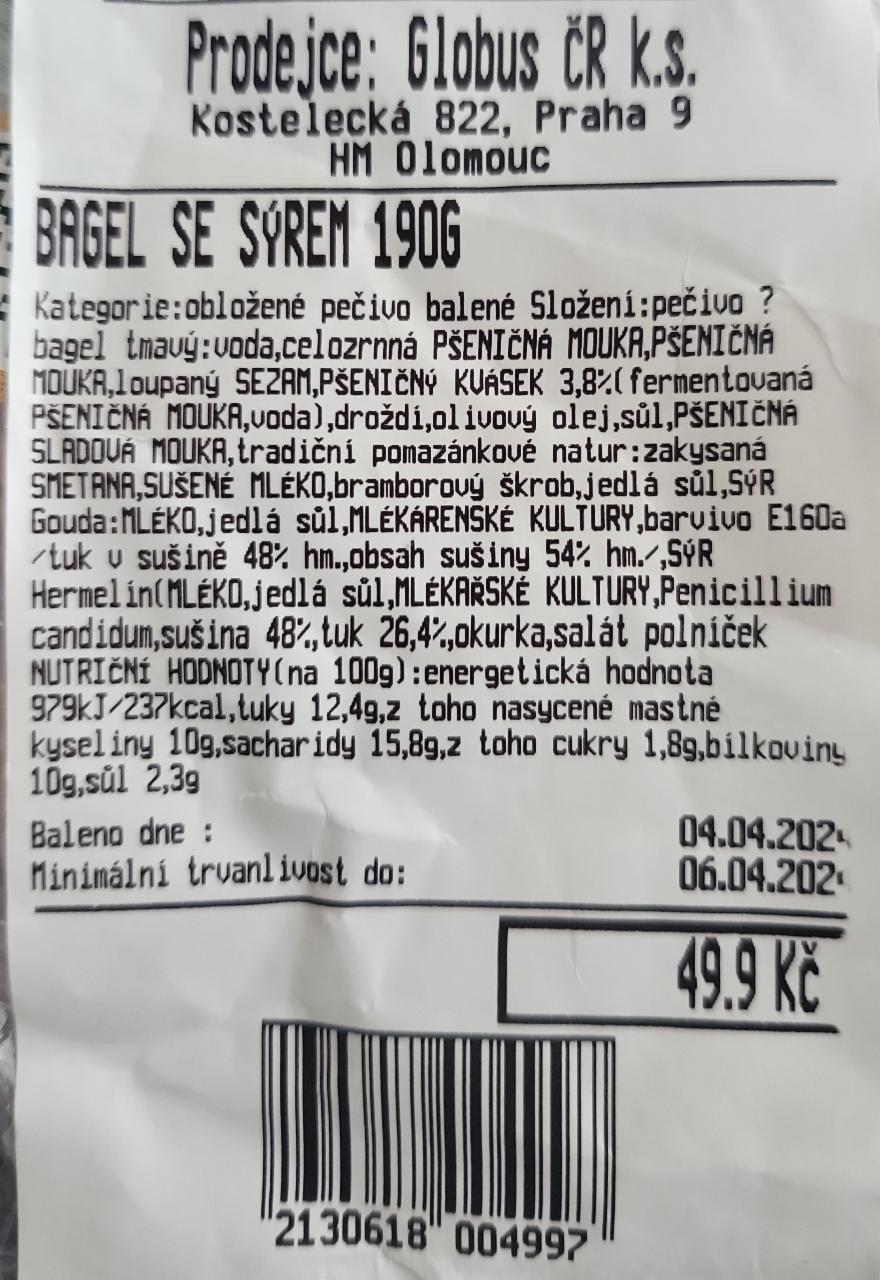 Fotografie - Bagel se sýrem Poctivá výroba Globus