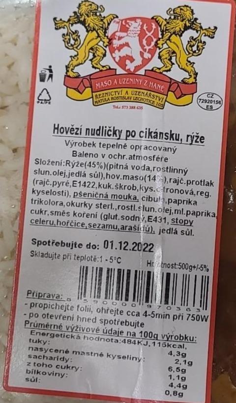 Fotografie - Hovězí nudličky po cikánsku, rýže Řeznictví a uzenářství Rostislav Matula
