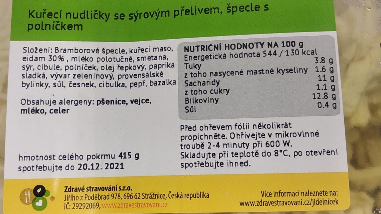 Fotografie - Kuřecí nudličky se sýrovým přelivem, špecle s polníčkem Zdravé stravování