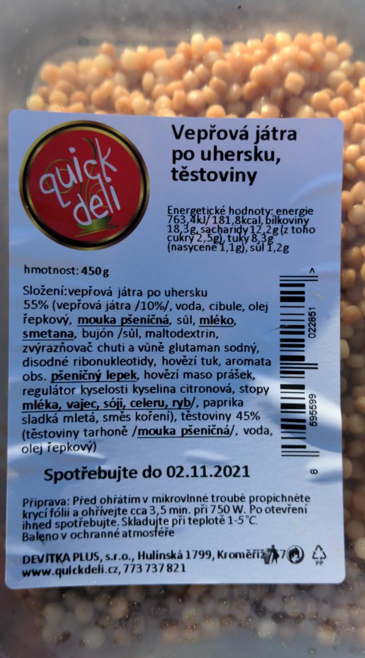 Fotografie - Vepřová játra po uhersku, těstoviny Quick deli