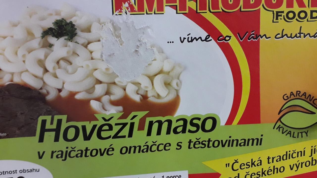 Fotografie - Hovězí maso v rajčatové omáčce s těstovinami KM-produkt