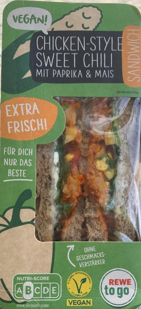 Fotografie - Vegan Chicken style sweet chili mit paprika & mais Rewe to go