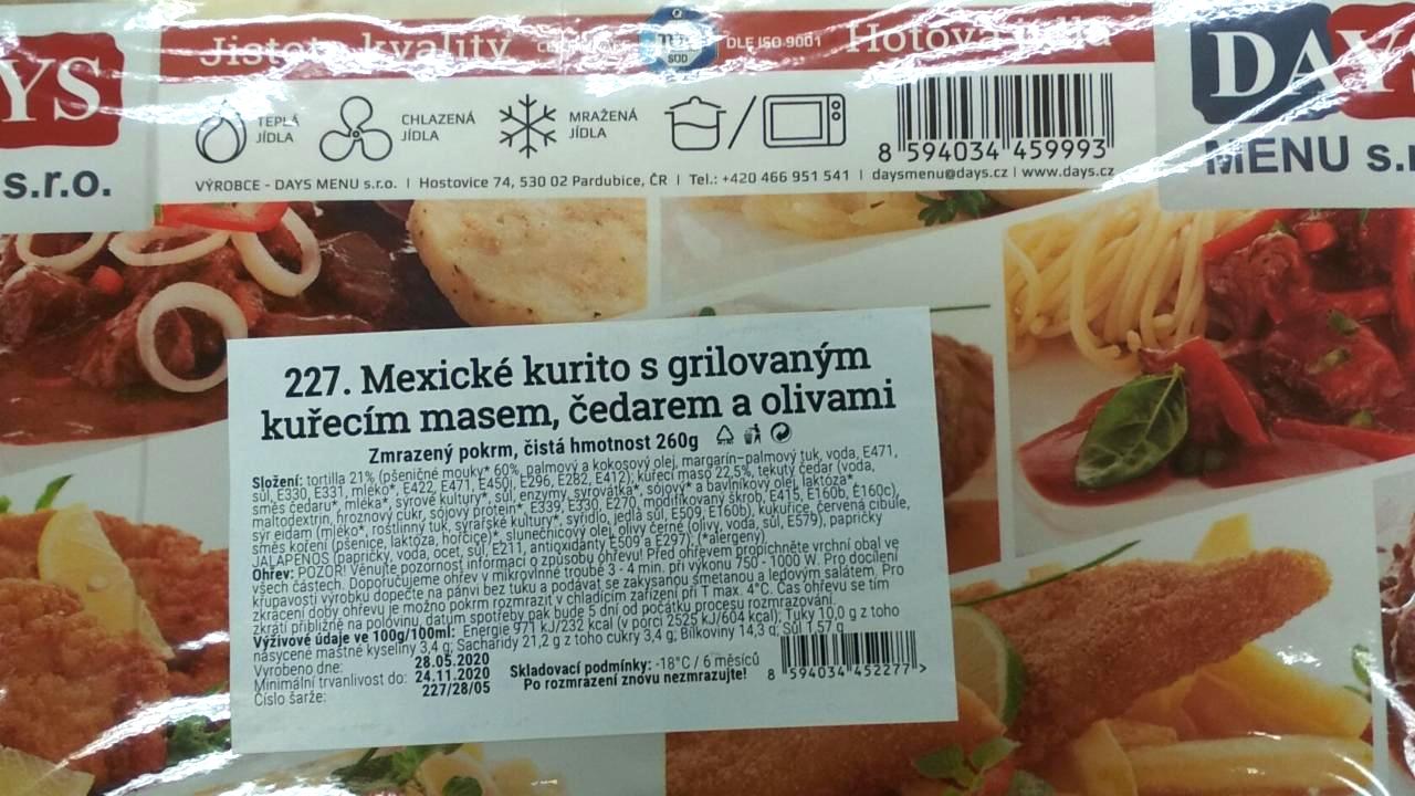 Fotografie - Mexické kurito s grilovaným kuřecím masem, chedarem a olivy Days menu