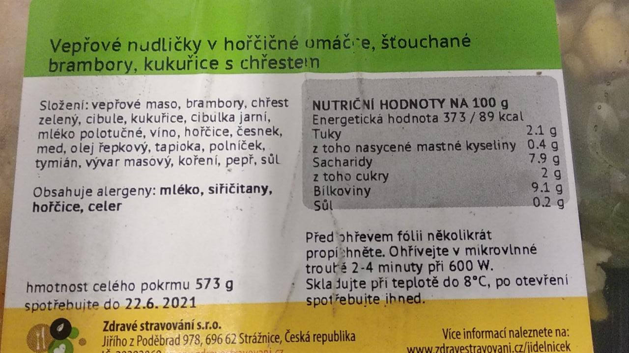 Fotografie - Vepřové nudličky v hořčičné omáčce, šťouchané brambory, kukuřice s chřestem Zdravé stravování