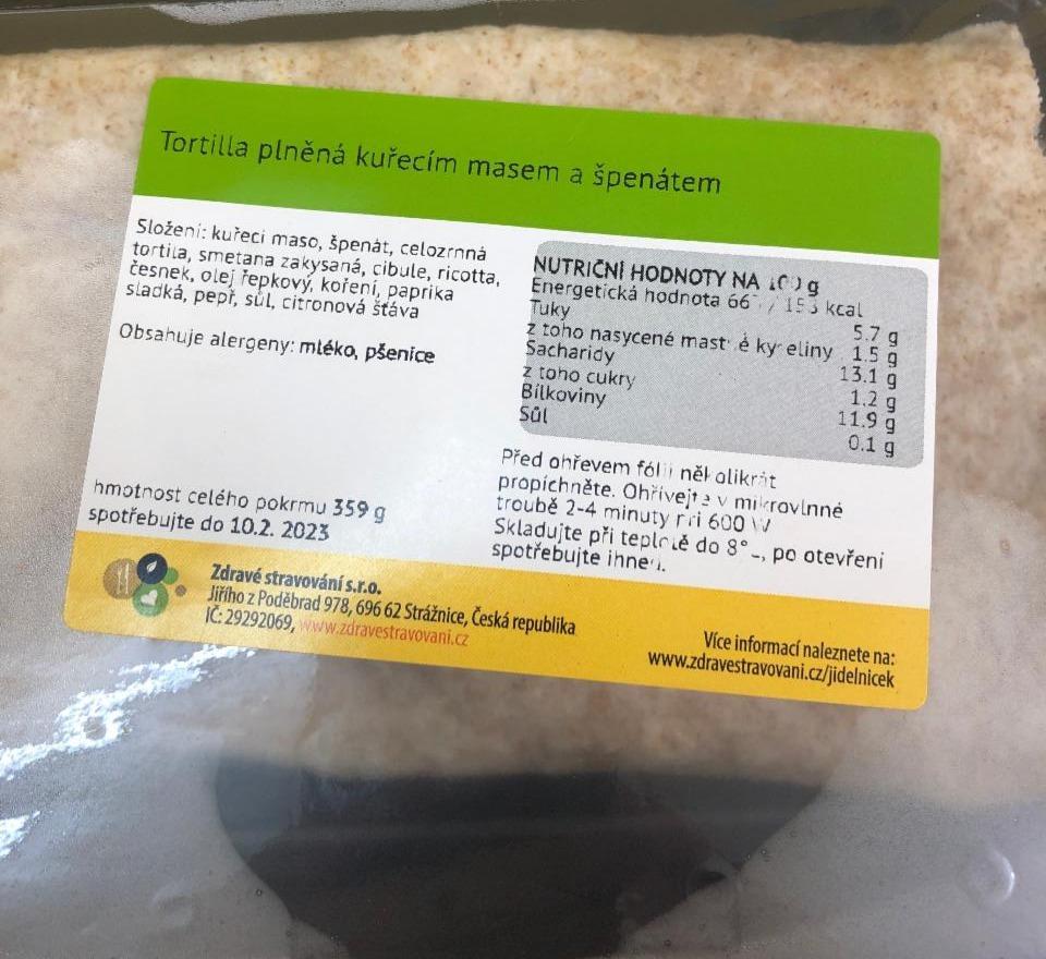Fotografie - Tortilla plněná kuřecím masem a špenátem Zdravé stravování